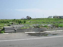 津波によって流された居住地の跡=9月2日、福島県いわき市